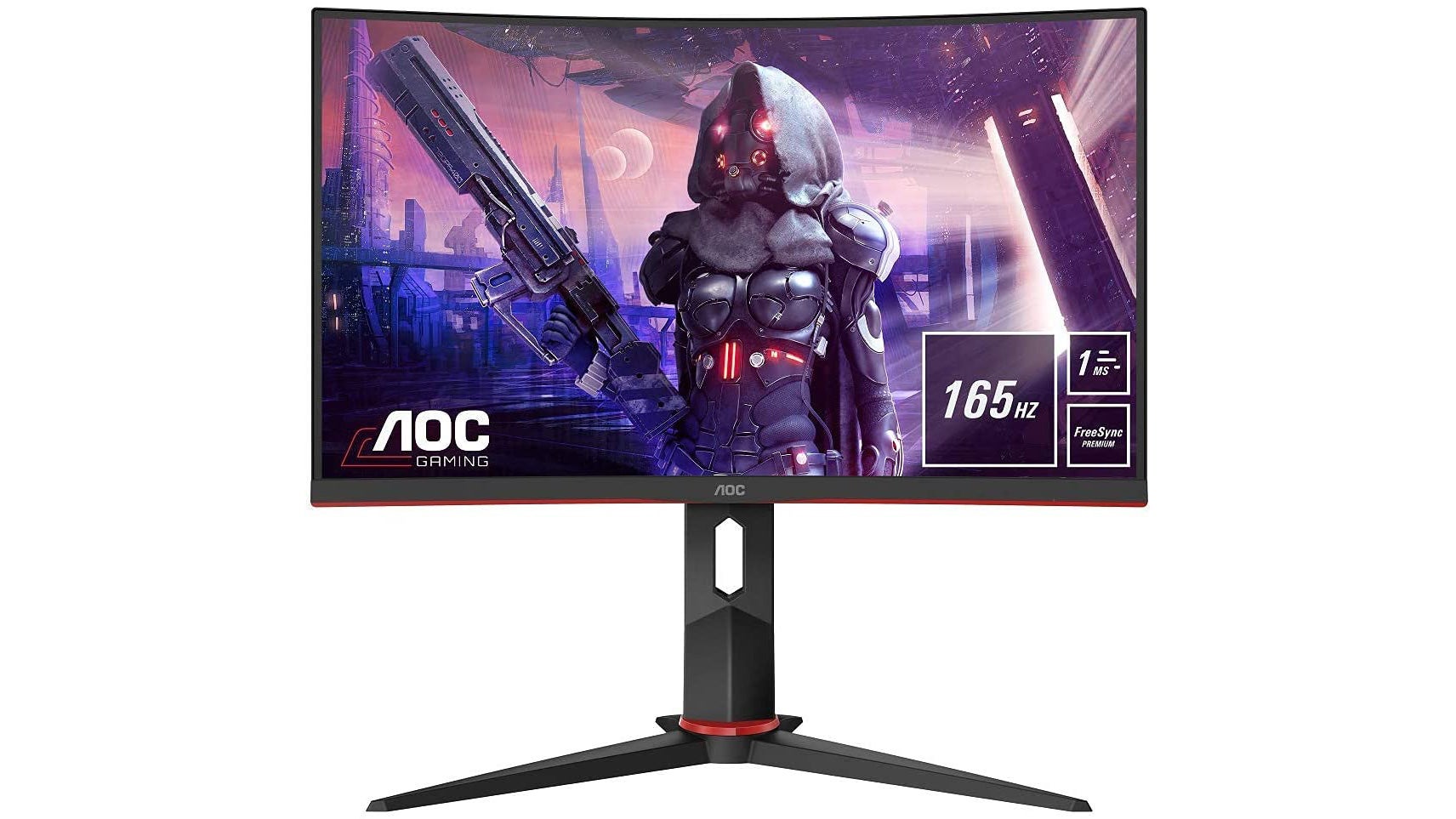 白い背景に AOC C32G2ZE 32 インチ ゲーミング モニターの製品画像。